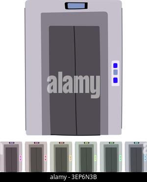 Waiting for an elevator in a modern building, showing closed doors, an illuminating floor display panel, and upward and downward arrow buttons for cal Stock Vector