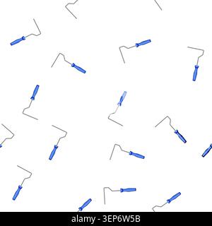 pattern Paint roller frame with a blue ergonomic handle designed for holding a roller cover, providing an essential tool for smooth wall painting, hou Stock Vector
