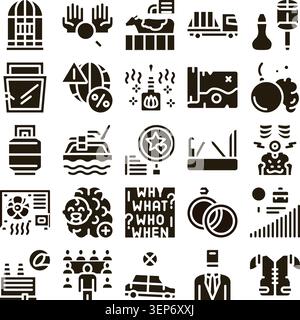 Comprehensive collection of glyph icons illustrating a wide range of social, environmental, business, and personal concepts for modern communication a Stock Vector