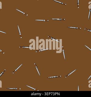 seamless pattern Stylized dagger object featuring a sharp metal blade and a brown handle, illustrating concepts of history, ancient warfare, defense, Stock Vector