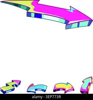 Vibrant hand drawn graffiti arrows in neon colors, dynamic street art style indicating direction, movement, flow and navigationperfect bold graphic el Stock Vector