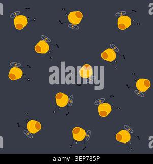pattern aggregate concrete mixer cartoon. water drum, construction batch, motor chute aggregate concrete mixer sign. seamless vector illustration Stock Vector