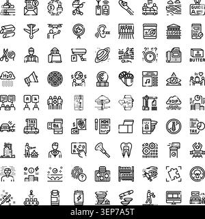 Minimal black line icon set depicting business. Finance. Technology and service concepts for web and mobile interfacespixel perfect outline symbols fo Stock Vector