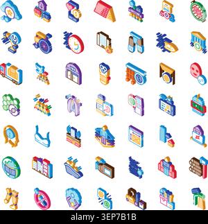 Isometric vector icons of various business, technology, finance, retail, healthcare, and industrial symbols representing diverse concepts and applicat Stock Vector
