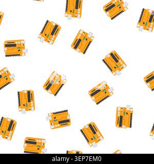 pattern computer microcontroller cartoon. semiconductor processor, microchip arduino, abstract pcb computer microcontroller sign. seamless symbol vect Stock Vector