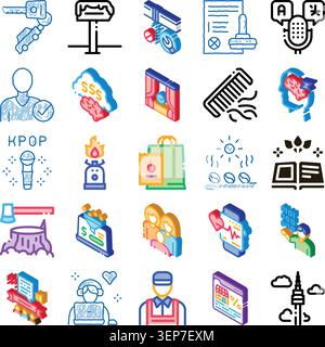 Combining diverse symbols representing life situations, digital technologies, business operations, entertainment, and everyday tasks across a unified Stock Vector