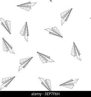 seamless pattern glide paper plane hand drawn. throw model, craft aerodynamics, competition distance glide paper plane black sketch illustration Stock Vector