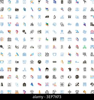 Collection of varied icons representing diverse concepts from business, communication, medicine, technology, finance, digital marketing, and everyday Stock Vector