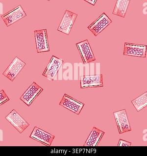 seamless pattern Pink loyalty card illustration featuring ten squares for stamps or punches, with three squares already filled, symbolizing customer r Stock Vector