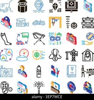 Presenting a varied compilation of linear and solid isometric style icons, illustrating a wide range of concepts from technology and industry to finan Stock Vector
