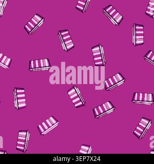 seamless pattern Pink and light pink striped rectangular plastic container with lid, ideal for storing ice cream, desserts, leftovers or meal prep in Stock Vector