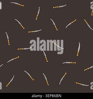 seamless pattern Dagger featuring a gleaming silver blade with a slight curve, an ornate golden hilt and pommel, representing concepts like weapon, an Stock Vector