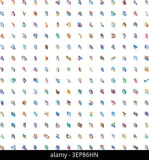 Isometric icons collection representing various business concepts, digital services, daily activities, communication, and technology elements for info Stock Vector