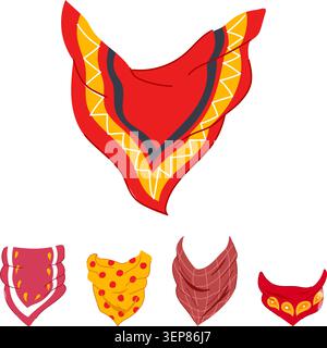 Colorful set of neckerchiefs and bandanas in varied vintage western patterns, ideal for cowboy, outlaw or themed costume and fashion accessory collect Stock Vector