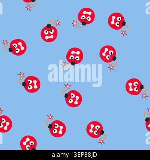 pattern dynamite bomb character cartoon. grenade warhead, tnt c4, shrapnel incendiary dynamite bomb character sign. seamless vector illustration Stock Vector