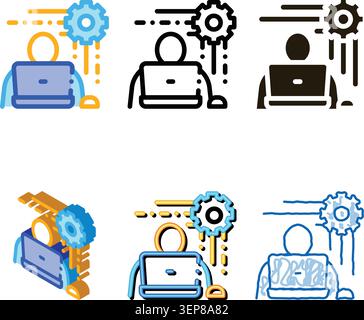 looks Programmer Work Icon Vector. Outline Programmer Work Sign. Isolated Contour Symbol Stock Vector