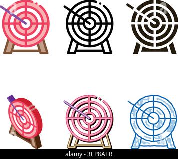 Arrow In Center Of Target Icon Thin Line Vector. Archery Arrow Bullseye range Accuracy Wooden Desk Sportive Tools Color Symbol Stock Vector