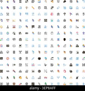 Large collection of diverse glyph icons presenting various concepts from business and technology to daily objects and abstract ideas, suitable for web Stock Vector