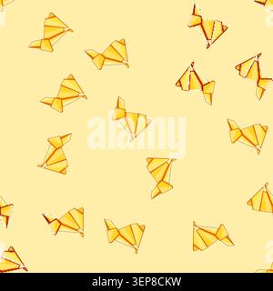 seamless pattern frog origami animals cartoon. swan fox, rabbit fish, turtle owl frog origami animals sign vector Stock Vector