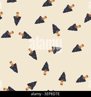 pattern flint arrowhead cartoon. stone tool, hunting weapon, indigenous archaeology flint arrowhead sign. seamless vector illustration Stock Vector