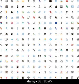 Large organized grid of colorful outline icons showcasing diverse business, tech, lifestyle and service concepts on a clean white background for web a Stock Vector