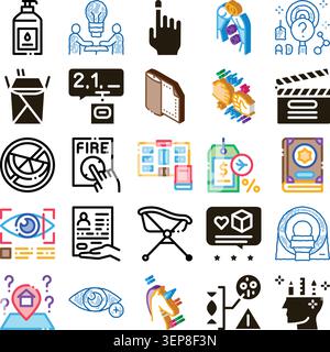 Set of various icons representing business, technology, medical, travel, and creative themes, showing different concepts for a wide range of applicati Stock Vector