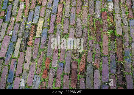 Mossy Vertical Stone Block Pavement Texture Stock Photo
