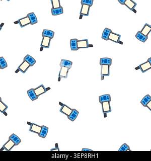 pattern navigator handheld gps cartoon. receiver orientation, navigation forest, topography geocache navigator handheld gps sign. seamless symbol vect Stock Vector