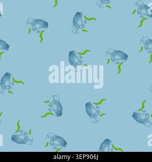 pattern plant aquarium stone cartoon. marine tank, underwater seaweed, bottom filter plant aquarium stone sign. seamless vector illustration Stock Vector