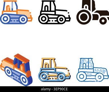 Caterpillar Tractor Vehicle Vector Thin Line Icon. Agricultural Transport Tractor, Harvesting edition Machinery Linear Pictogram. Industry Machine Stock Vector