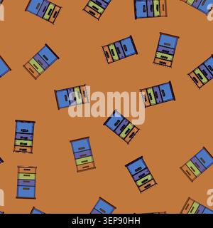 seamless pattern Stacked colorful drawers creating a storage cabinet or filing unit, organizing items in a structured and efficient way within a home Stock Vector