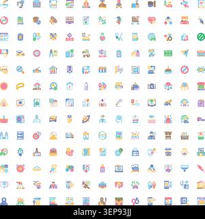 Large collection of flat outline vector icons and pictograms for modern uiux, web and mobile appsversatile line art set for business, technology, soci Stock Vector
