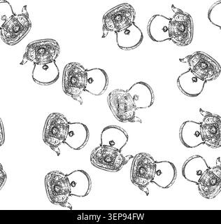 seamless pattern teapot glass hand drawn vector. tea pot, transparent clear kettle, teatime, hot beverage teapot glass sketch illustration Stock Vector