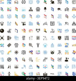 Collecting a diverse range of vector icons representing global communication, financial industry trends, digital technology, nature, and abstract conc Stock Vector