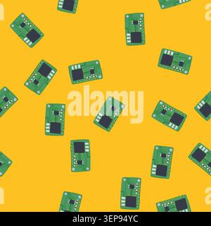 pattern circuit microcontroller cartoon. technology electronic, computer semiconductor, processor microchip circuit microcontroller sign. seamless vec Stock Vector
