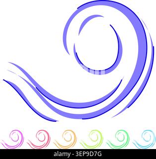Stylized light blue spiral of flowing lines symbolizing wind, breeze and air currents, dynamic, modern vector graphic on a clean white background for Stock Vector