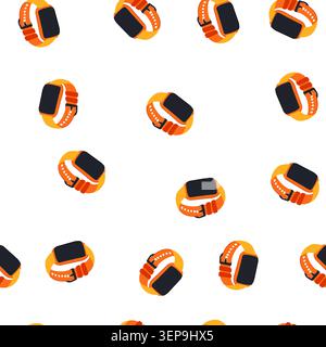 pattern wearable biometric bracelet cartoon. technology health, fitness tracking, data monitor wearable biometric bracelet sign. seamless symbol vecto Stock Vector