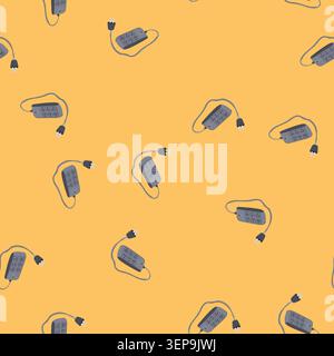 pattern usb power strip smart cartoon. outlet energy, control app, voice command usb power strip smart sign. seamless vector illustration Stock Vector