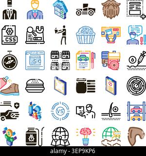 Set of diverse vector icons depicting various concepts related to business, technology, lifestyle, and health, useful for web designs, applications, a Stock Vector