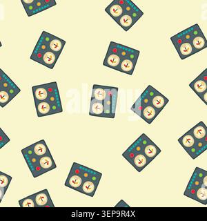 pattern analog retro control panel cartoon. knobs dials, switches levers, meters buttons analog retro control panel sign. seamless vector illustration Stock Vector