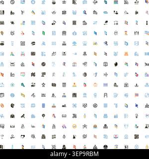 Collection of colorful flat and isometric illustrations, presenting a wide range of business, health, technology, food, and lifestyle symbols on a whi Stock Vector