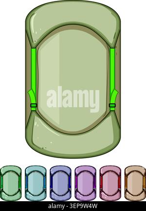 Rolled up sleeping bag in a compression sack, featuring yellow straps with buckles, ready for compact storage and easy transport during outdoor advent Stock Vector