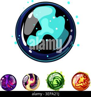 Abstract mystical orbs and magical spheres creating a vibrant collection of fantasy game assets for web design, app development, and science fiction i Stock Vector
