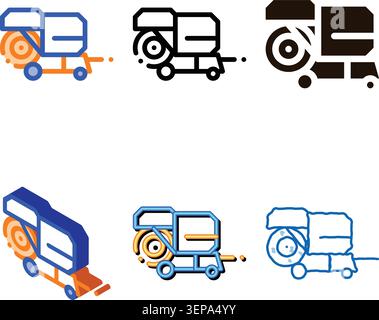 Shaking Harvester Vehicle Vector Thin designs Line Icon. Agricultural Harvester Wheel For Harvesting Reaping On Farm Field. Ingathering Machine Linear Stock Vector