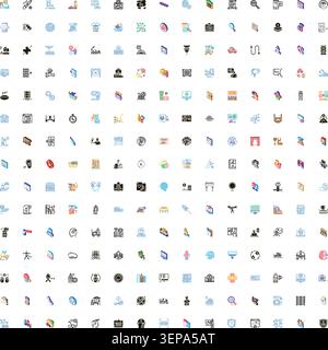Large grid of diverse modern flat and line art icons representing a wide range of popular concepts including technology, business, lifestyle, and comm Stock Vector