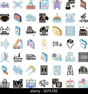 Collection of outline and isometric icons covering health, tech, finance, travel, lifestyle, business, education, transport and communication for web Stock Vector