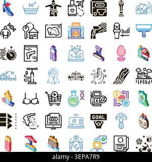 Large collection of various isometric and line vector icons depicting a wide range of objects, concepts, and activities for multiple uses and applicat Stock Vector