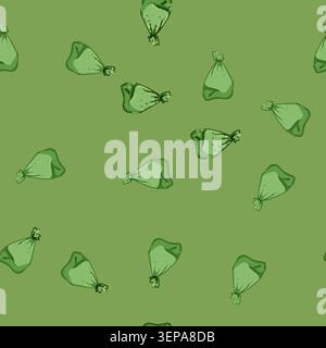 seamless pattern recycling compostable trash bag cartoon. natural plantbased, renewable earthfriendly, disposable degradable recycling compostable tra Stock Vector