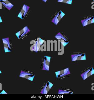 seamless pattern show curved screen cartoon. light curve, party panel, blue wall show curved screen sign vector Stock Vector