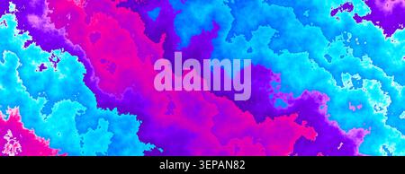 Bright psychedelic fluid art background. Colorful cloudy pattern with pink and blue ink wash. Stock Photo